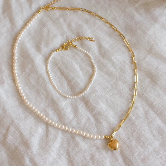 Perlen und Büroklammer Halskette mit Herzanhänger