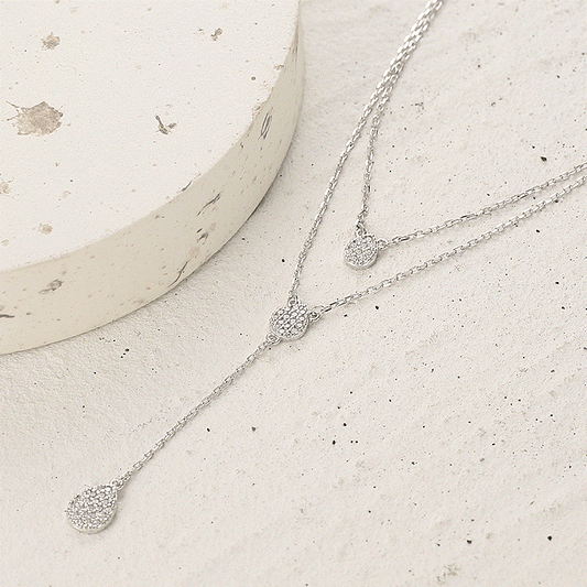 Wassertropfen Zweireihige mit Zirkonia Halskette