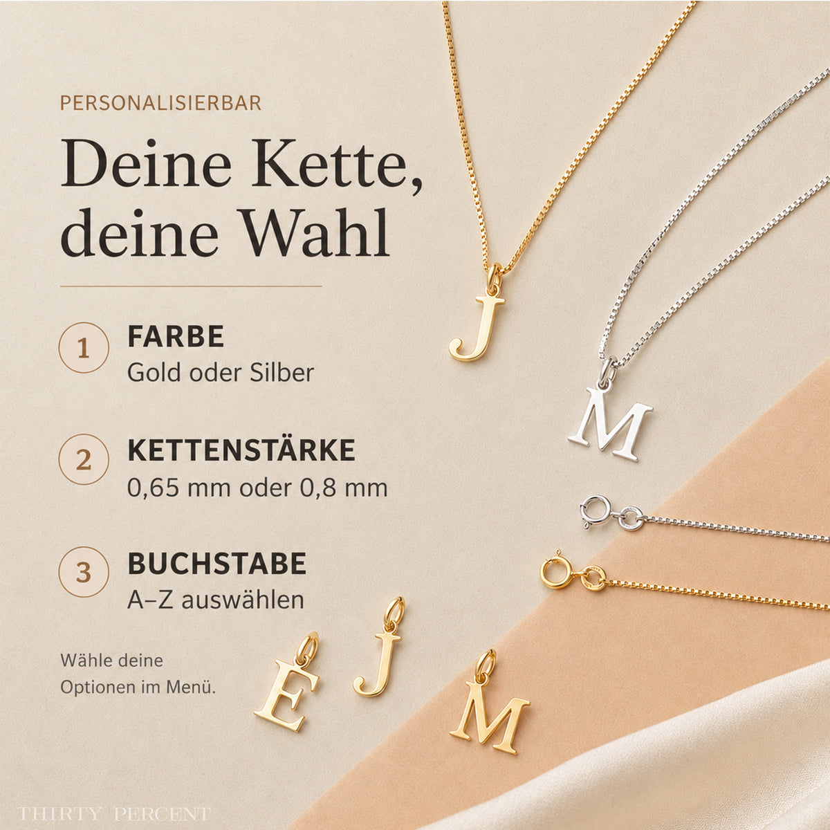 Personalisierte Buchstabenkette aus 925 Sterling Silber mit Initial-Anhänger