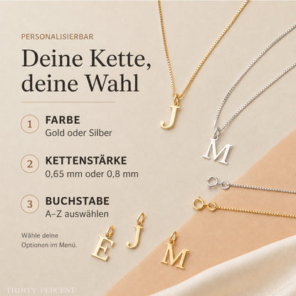 Personalisierte Buchstabenkette aus 925 Sterling Silber mit Initial-Anhänger